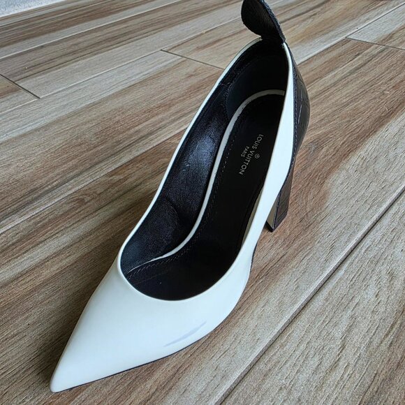 Louis Vuitton White Croc Embossed Leather & Leather MatchMake Block Heel Eur. 38 - Picture 9 of 16
